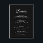 Tarjeta De Recepción Boda negro elegante y formal simple<br><div class="desc">Tarjeta de gabinete de boda negro de estilo tradicional con un diseño sencillo con "Detalles" en una caligrafía elegante dentro de un borde delgado. La plantilla le permite compartir información importante sobre su día especial. Este diseño clásico es perfecto para un boda formal.</div>