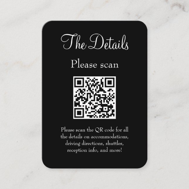 Tarjeta De Recepción Boda negro moderno simple detalles código QR (Anverso)