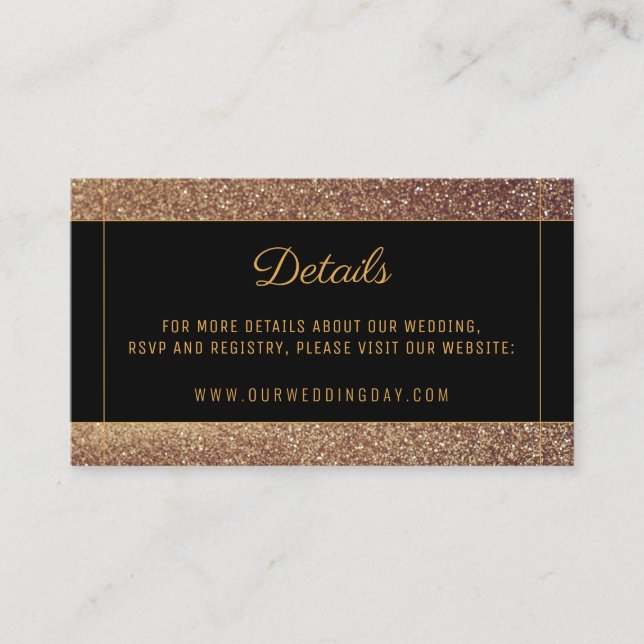Tarjeta De Recepción Boda negro rosa purpurina oro moderno (Anverso)