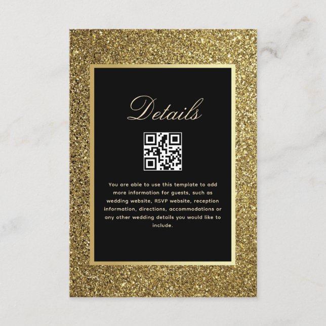 Tarjeta De Recepción Boda negro y dorado Detalles del código QR (Anverso)
