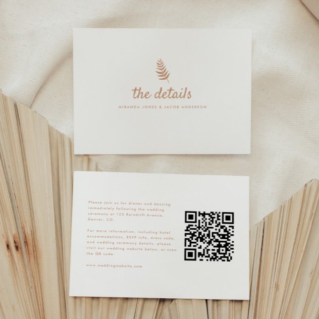 Tarjeta De Recepción Boda Neutral Moderno Detalles del Código QR (Subido por el creador)