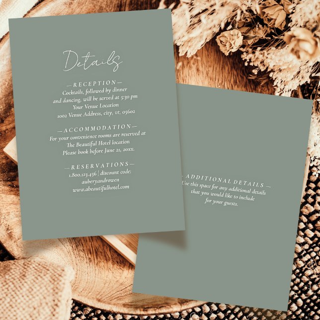 Tarjeta De Recepción Boda Neutral Sage Green Sage Simple (Subido por el creador)