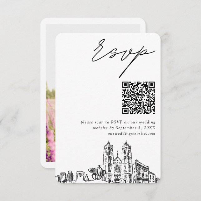 Tarjeta De Recepción Boda Newark Código QR moderno RSVP (Anverso / Reverso)