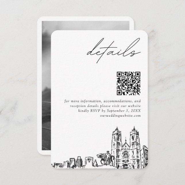 Tarjeta De Recepción Boda Newark Detalles modernos Código QR (Anverso / Reverso)