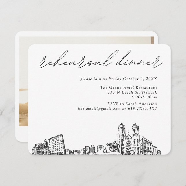 Tarjeta De Recepción Boda Newark Elegante Ensayo Cena (Anverso / Reverso)