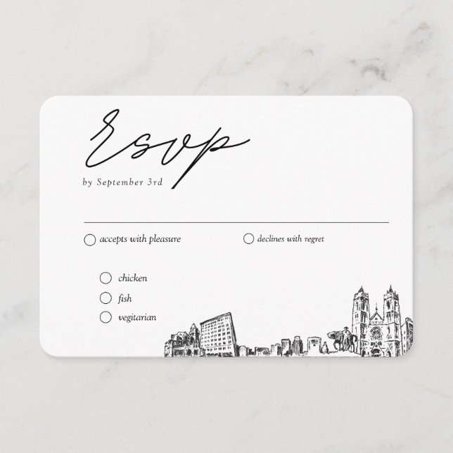 Tarjeta De Recepción Boda Newark opción tradicional de comidas RSVP (Anverso)