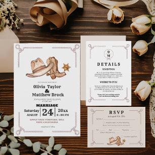 Tarjeta De Recepción Boda occidental Rustic Cowboy Boda