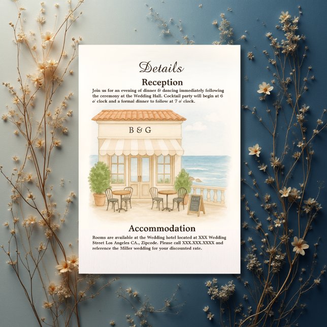 Tarjeta De Recepción boda oceánico mediterráneo costero de acuarela (Subido por el creador)