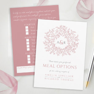 Tarjeta De Recepción Boda opciones de comidas en monograma de hojas de 