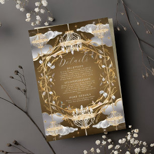 Tarjeta De Recepción Boda Opulenta de Oro y Cristales Hermosa