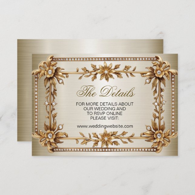 Tarjeta De Recepción Boda Ornate Rectangle Dimond Flowiny (Anverso / Reverso)