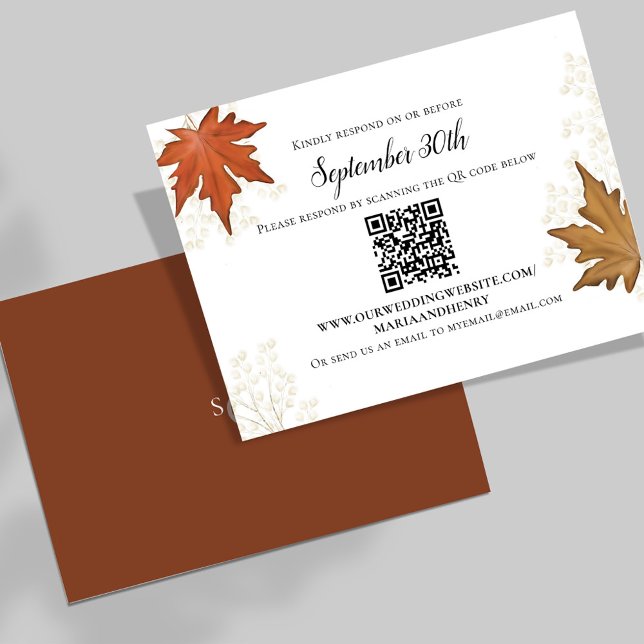 Tarjeta De Recepción Boda otoño hojas RSVP otoño (Elegant watercolor fall leaves RSVP card.)