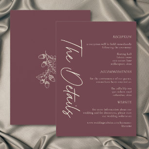 Tarjeta De Recepción Boda Otoño Minimalista Hoja Bellota Burgundy Vino