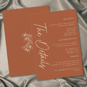 Tarjeta De Recepción Boda Otoño Minimalista Terracota Óxido Hoja Bellot