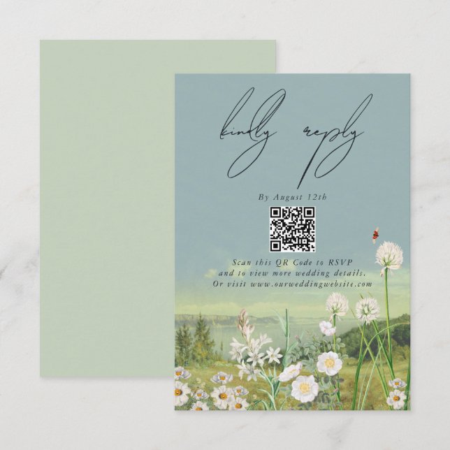 Tarjeta De Recepción Boda paisajista de la montaña de flores silvestres (Anverso / Reverso)