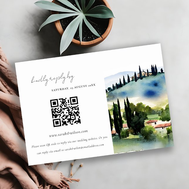 Tarjeta De Recepción Boda paisajista de Toscana Italia Código QR RSVP (Subido por el creador)
