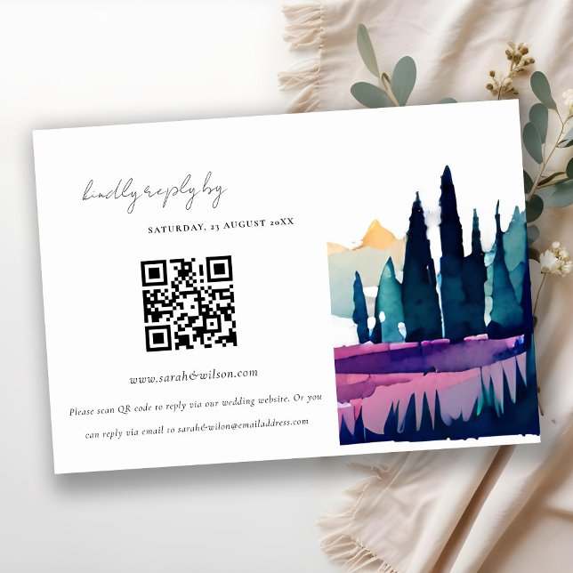 Tarjeta De Recepción Boda paisajístico de montaña Código QR RSVP (Subido por el creador)