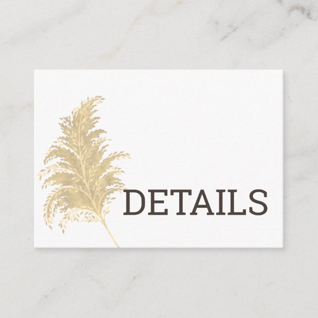 Tarjeta De Recepción Boda Pampas Grass Tan En Información De Detalles B (Anverso)