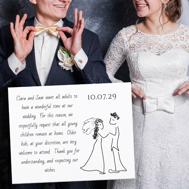 Tarjeta De Recepción Boda Pareja Arte Sin Niños Texto De Mensaje (Subido por el creador)