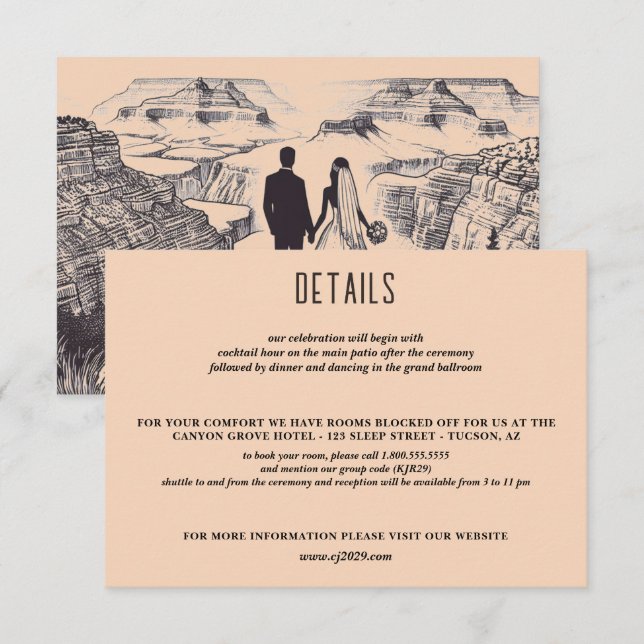 Tarjeta De Recepción Boda Pareja del Gran Cañón (Anverso / Reverso)