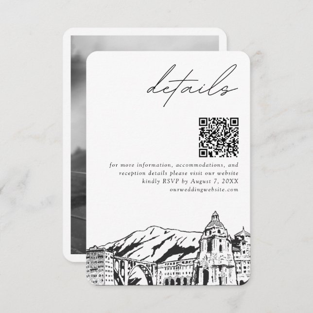 Tarjeta De Recepción Boda Pasadena Pequeños detalles Código QR (Anverso / Reverso)