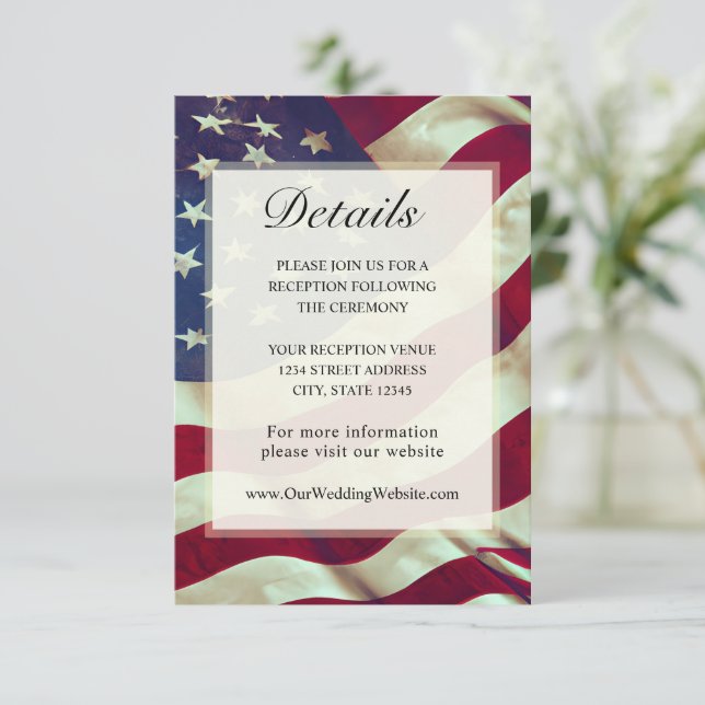 Tarjeta De Recepción BODA patriótico estadounidense de bandera roja azu (Anverso de pie)