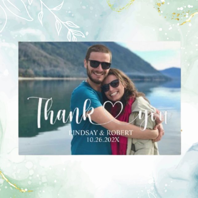 Tarjeta De Recepción Boda Personalizado Foto Moderno Relajada Gracias (Express heartfelt gratitude with a modern, relaxed wedding thank you enclosure card)