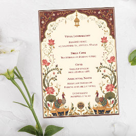 Tarjeta De Recepción Boda Pichwai India Loto Pavo