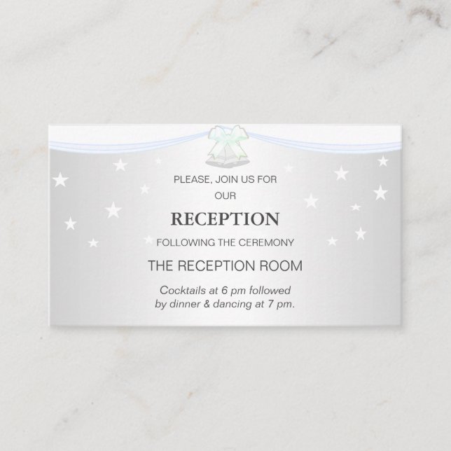 Tarjeta De Recepción Boda plateado y blanco (Anverso)
