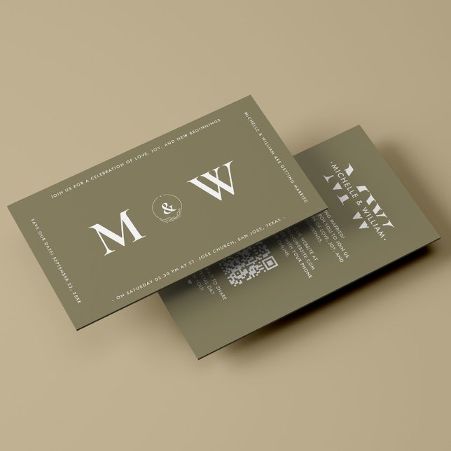 Tarjeta De Recepción Boda Presupuestaria Moderna Salvar El Taupe De Fec (Modern Monogram Wedding Save The Date Taupe Enclosure Card
)