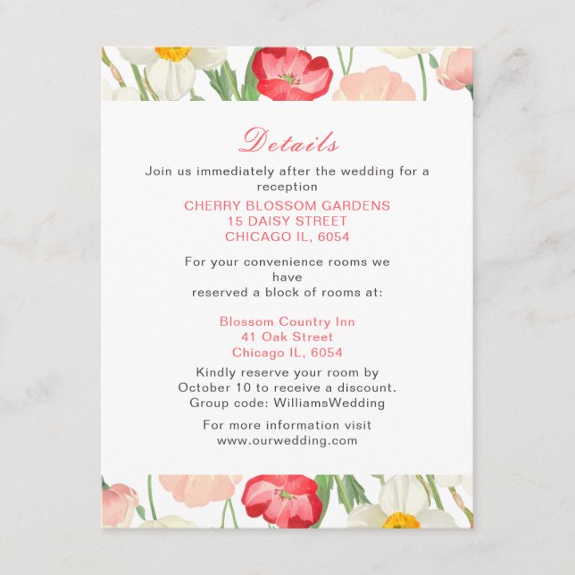 Tarjeta De Recepción Boda Primaria Tulips y Daffodils (Anverso)