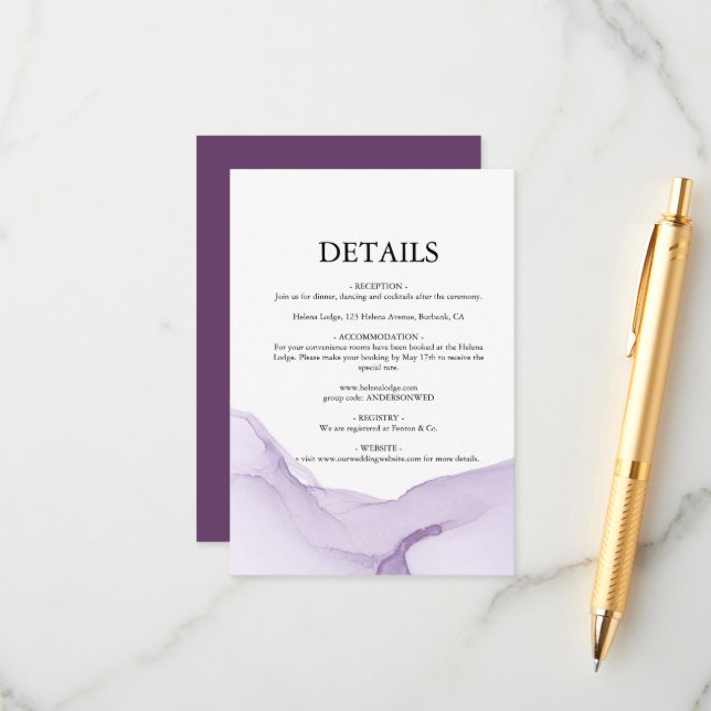 Tarjeta De Recepción Boda púrpura acuarela moderna (Anverso/Reverso In Situ)
