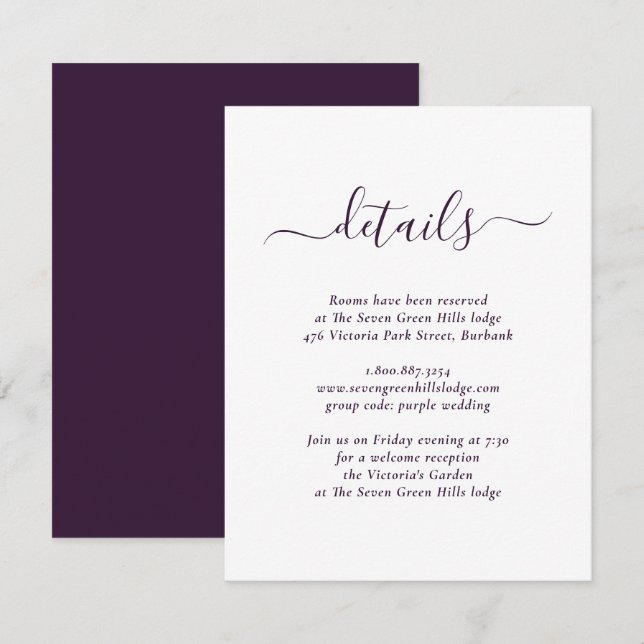 Tarjeta De Recepción Boda púrpura moderno (Anverso / Reverso)