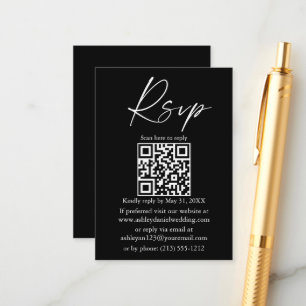 Tarjeta De Recepción Boda QR Caligrafía Guión de tinta negro RSVP