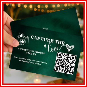 Tarjeta De Recepción Boda QR Captura El Amor Verde Esmeralda