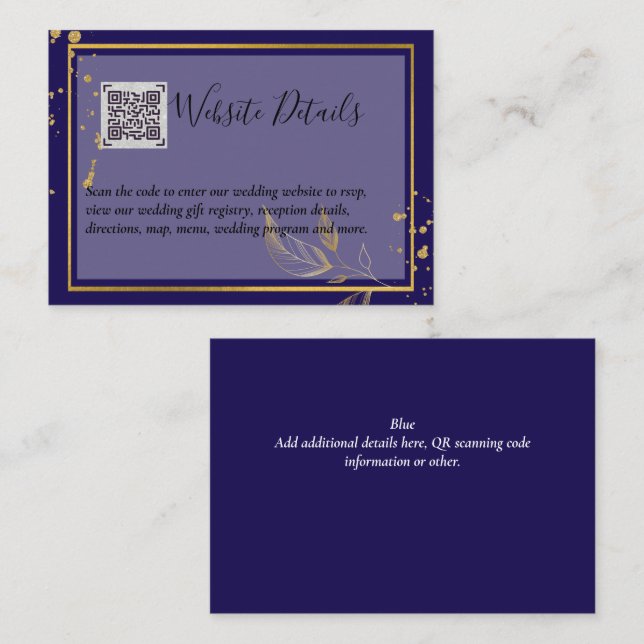 Tarjeta De Recepción Boda QR CODE RSVP GIFTS DETAILTS Website (Anverso / Reverso)