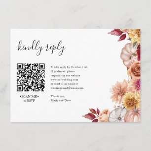 Tarjeta De Recepción Boda QR CÓDIGO QR de Floral de otoño