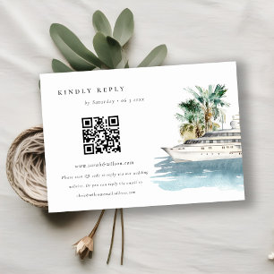 Tarjeta De Recepción Boda QR Código RSVP para el crucero Palm Seascape