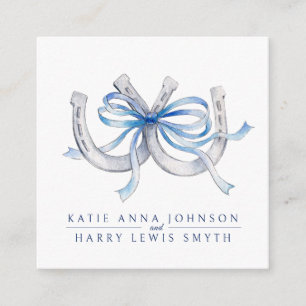 Tarjeta De Recepción Boda QR comparte amor cinta azul herraduras arte