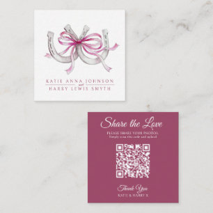 Tarjeta De Recepción Boda QR comparte amor lazo rosa herraduras arte