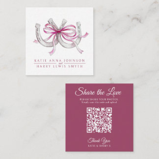 Tarjeta De Recepción Boda QR comparte amor lazo rosa herraduras arte