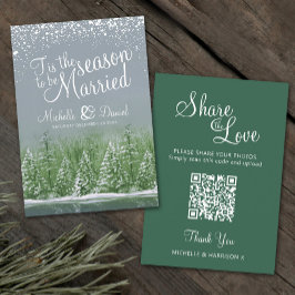 Tarjeta De Recepción Boda QR compartir amor boda de invierno verde gris