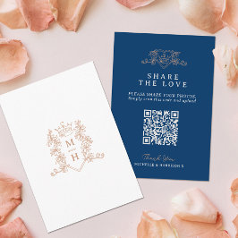 Tarjeta De Recepción Boda QR compartir amor corona de corazón monograma
