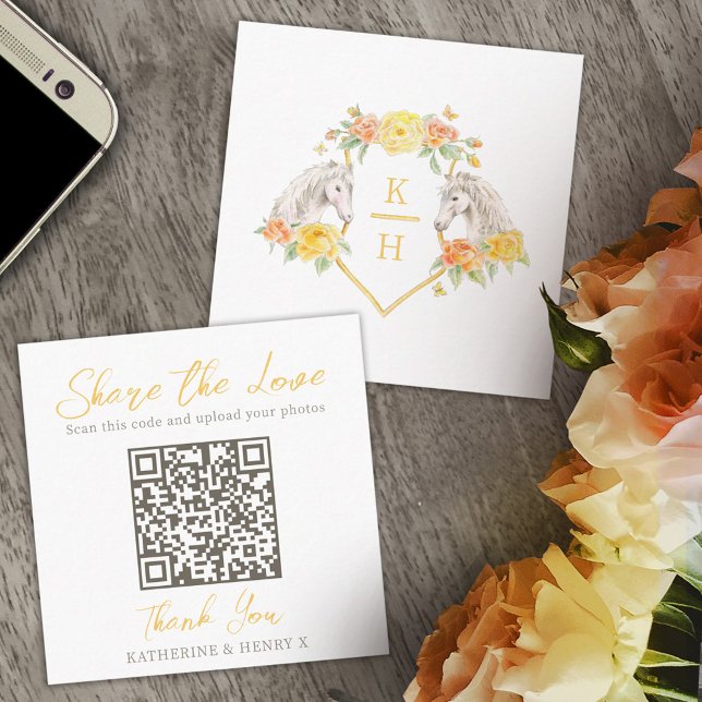 Tarjeta De Recepción Boda QR compartir caballos de amor monograma amari (Subido por el creador)