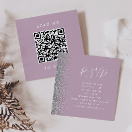 Tarjeta De Recepción Boda QR de Dusty Lilac Silver de presupuesto RSVP