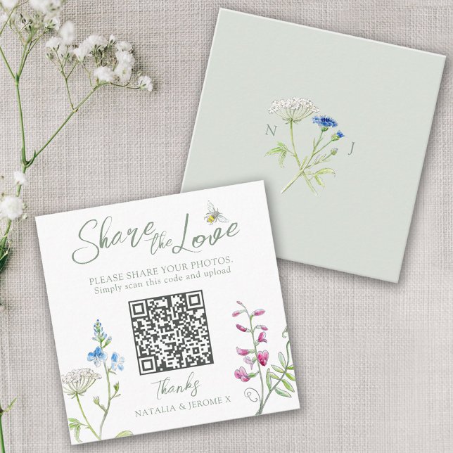 Tarjeta De Recepción Boda QR foto compartida monograma de flor silvestr (Subido por el creador)