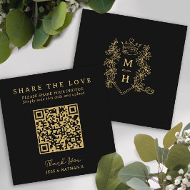 Tarjeta De Recepción Boda QR foto compartir amor corona de corazón mono