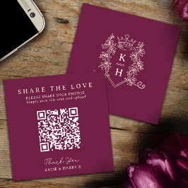 Tarjeta De Recepción Boda QR foto compartir amor corona monograma rojo