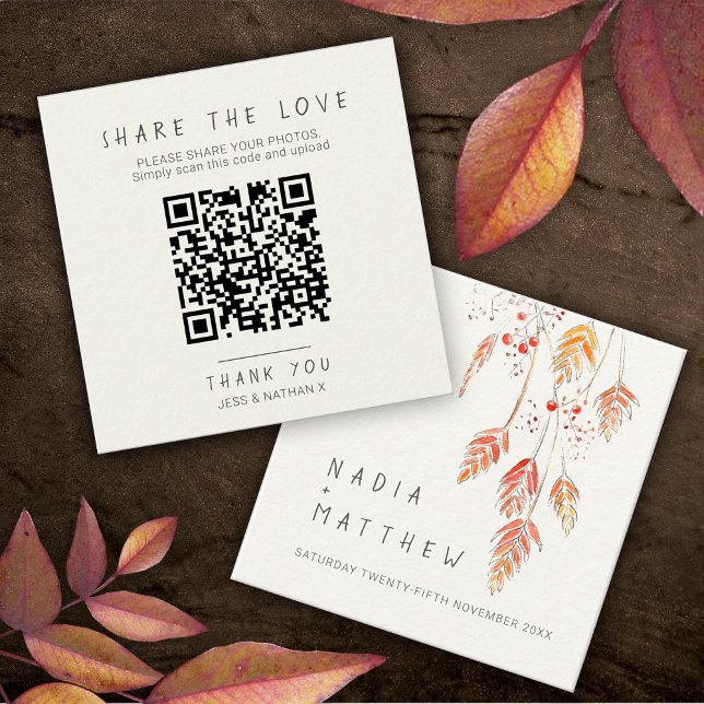 Tarjeta De Recepción Boda QR foto compartir bayas naranja crema (Subido por el creador)