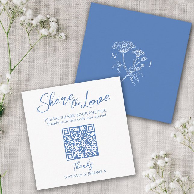 Tarjeta De Recepción Boda QR foto compartir monograma de flor silvestre (Subido por el creador)